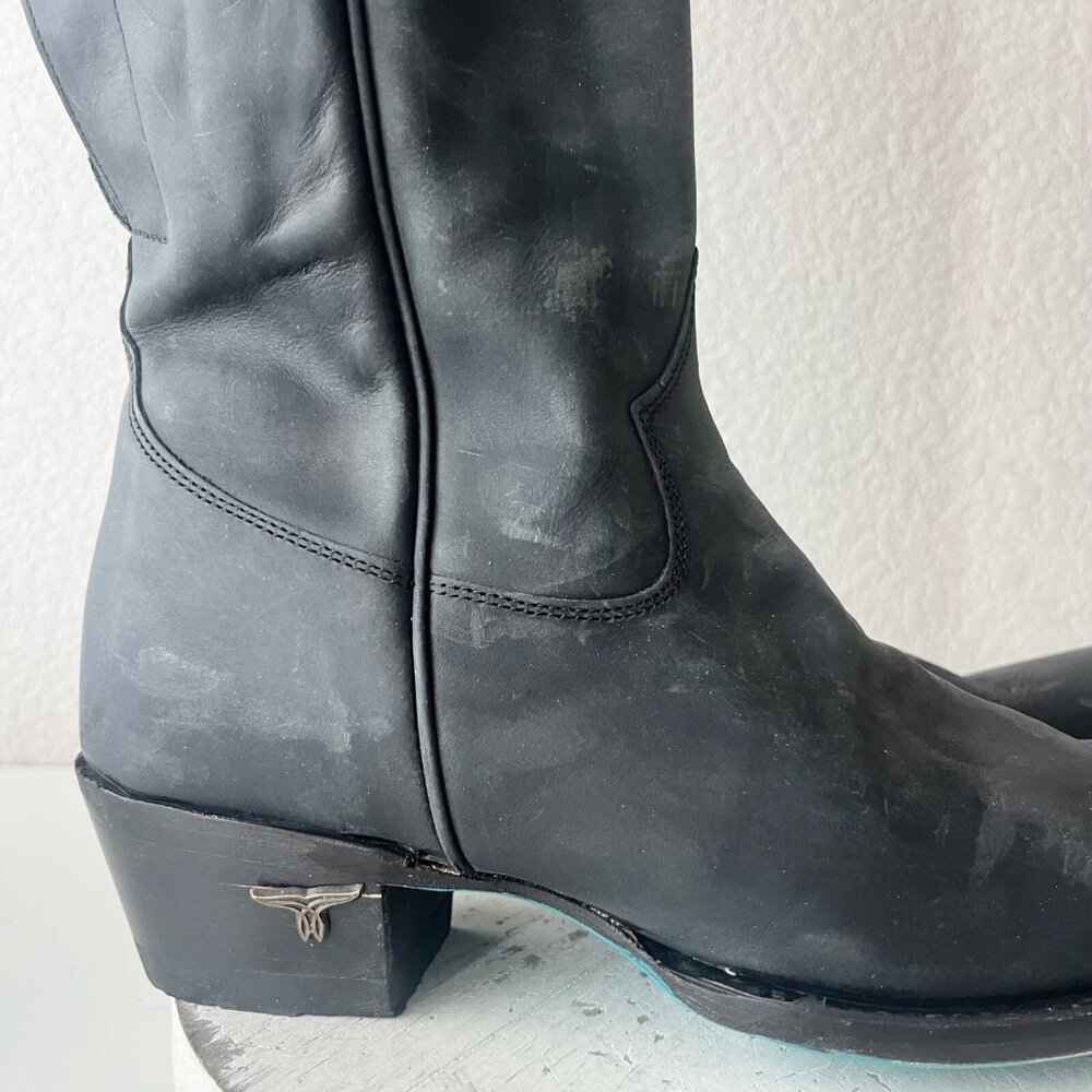 Lane OLIVIA JANE Knee High Womens Cowboy Boots 9 Black Western Lace up Snip Toe - Picture 3 of 13